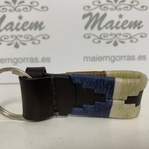 LLAVERO PIEL VACUNO AZUL-BEIGE