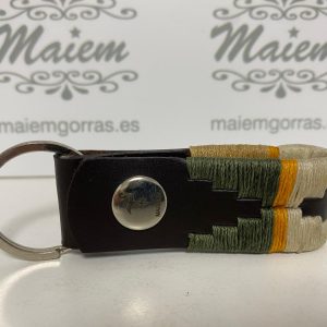 LLAVERO PIEL VACUNO VERDE-BEIGE