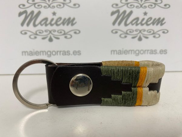 LLAVERO PIEL VACUNO VERDE-BEIGE