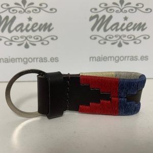 LLAVERO PIEL VACUNO AZUL-ROJO