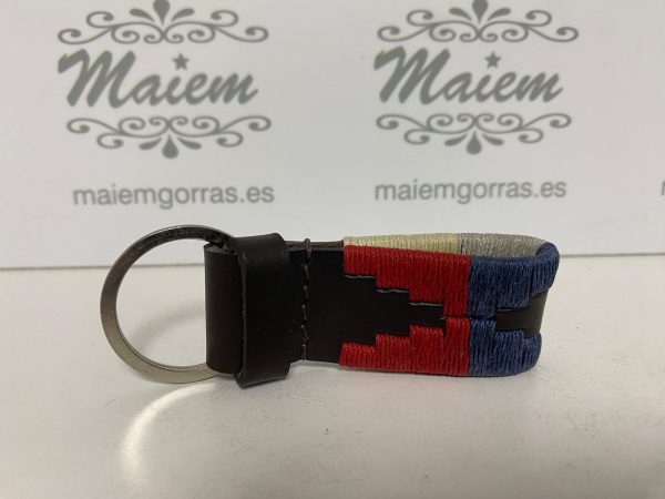 LLAVERO PIEL VACUNO AZUL-ROJO
