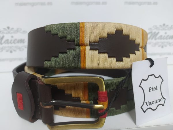 Cinturón Argentino Piel Vacuno Verde-Beige